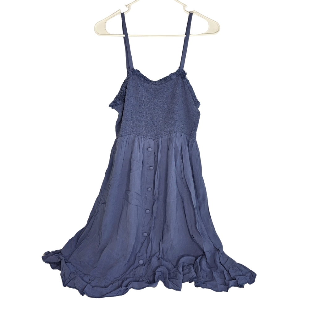 Amazon Blue Smocked Sundress Size XL Spaghetti Straps T-2301 - Picture 2 of 4